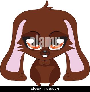 Cute cartoon lapin brun avec de grands yeux. Illustration de Vecteur