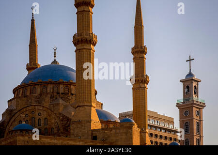 Mohammad Al-Amine, mosquée de clocher et Saint Georges cathédrale maronite, Beyrouth, Liban Banque D'Images