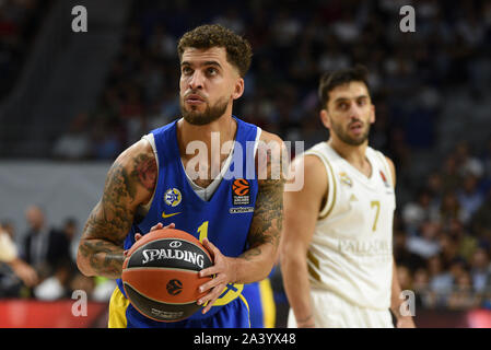 Madrid, Espagne. 10 Oct, 2019. Scottie Wilbekin, # 1 de Maccabi est perçu au cours de la Turkish Airlines 2019/2020 Saison régulière Ligue Euro Round 2 match entre le Real Madrid et le Maccabi Tel Aviv à WiZink au centre de Madrid.(score final ; Real Madrid 86:85 Maccabi Tel Aviv) Credit : SOPA/Alamy Images Limited Live News Banque D'Images