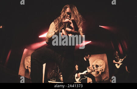 Elseneur, Danemark. 1er mars 2019. La mort et des groupes danois Hatesphere bande effectue un concert live à Kulturvaerftet à Elseneur. Ici le chanteur Esben Hansen est vu sur scène. (Photo crédit : Gonzales Photo - Nikolaj Bransholm). Banque D'Images