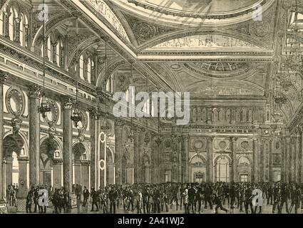 'Intérieur du Royal Exchange', 1898. Le Royal Exchange trading et hall, bâtiment classé Grade II à Manchester, en Angleterre, en coton pour les importateurs et les courtiers. À partir de "notre propre pays, Volume III". [Cassell et Company, Limited, Londres, Paris &AMP ; Melbourne, 1898] Banque D'Images