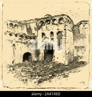 "Ruines du palais de l'Évêché", 1898. St Davids Bishops Palace remonte au 6ème siècle, bien que les ruines date en grande partie de la fin du 13e-14e siècles, il est tombé en déclin après la réforme et est de catégorie I dans la liste. À partir de "notre propre pays, Volume VI". [Cassell et Company, Limited, Londres, Paris &AMP ; Melbourne, 1898] Banque D'Images