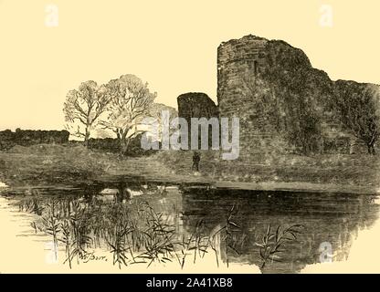 'Château de Pevensey', 1898. Le château de Pevensey, ancien fort Romain côte saxonne dans l'East Sussex, réparé au cours de 11e siècle sous Guillaume le Conquérant, et à maintes reprises au cours de 14e siècle, il est resté abandonné à partir de la fin du 16ème siècle et début 20ème. À partir de "notre propre pays, Volume VI". [Cassell et Company, Limited, Londres, Paris &AMP ; Melbourne, 1898] Banque D'Images