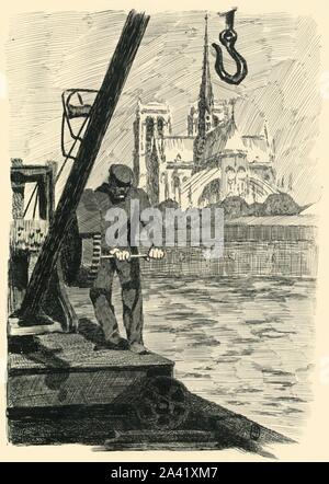 'Le chevet de Notre-Dame, Le Matin', 1903. 'Le Point de Notre-Dame, matin'. La liquidation de l'homme d'un treuil sur la Seine, Paris. À partir de "La Revue De L'Art ancien et moderne" - Volume XIV, juillet-décembre 1903, [Paris, 1903] Banque D'Images