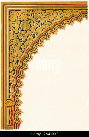 Pandril «à partir de la niche de porte à l'entrée de la salle des ambassadeurs, de la Sala de la Barca', 1907. Décoration intérieure dans le palais de l'Alhambra, Grenade, Espagne, qui date du xive siècle. Plaque de couleur à partir de 20 "l'Alhambra : être un bref compte rendu de la conquête de la Péninsule arabique avec un compte particulier de l'architecture et de décoration mahométane" par Albert F. Calvert. [John Lane, London &AMP ; New York, 1907] Banque D'Images