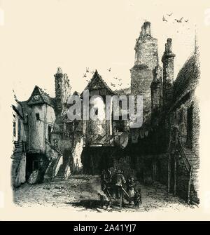 'L'Auberge du Cheval Blanc', c1870. L'auberge au Cheval Blanc Cheval Blanc près de Canongate, vieille ville d'Edimbourg, est le point de départ des diligences d'Edimbourg à Newcastle et Londres au 18ème siècle. À partir de "l'Europe pittoresque - Les îles Britanniques, Tome I". [Cassell, Petter &AMP ; Galpin, Londres, c1870] Banque D'Images