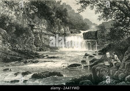 Tonebyres "Falls, sur la Clyde, près de Lanark', c1870. Stonebyres Falls sur la rivière Clyde en Écosse. À partir de "l'Europe pittoresque - Les îles Britanniques, Tome II". [Cassell, Petter &AMP ; Galpin, Londres, c1870] Banque D'Images