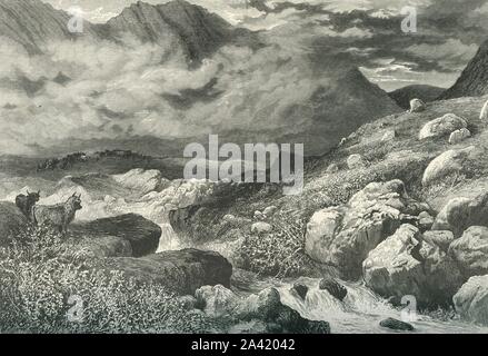 "Dans le Col de Glencoe', c1870. Glen Coe dans les montagnes de l'Ecosse a été scène du Massacre de Glencoe en 1692. Le Glen est nommé d'après le Conseil de l'Europe de la rivière qui la traverse. À partir de "l'Europe pittoresque - Les îles Britanniques, Tome II". [Cassell, Petter &AMP ; Galpin, Londres, c1870] Banque D'Images