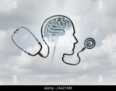 Le concept de santé mentale et de sensibilisation aux troubles du cerveau comme un concept de soins de santé ou soins avec 3D illustration éléments. Banque D'Images