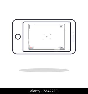 Smartphone moderne avec l'application Appareil photo. L'interface utilisateur du viseur de l'appareil photo. L'accent dans l'écran d'enregistrement. Vector illustration. EPS 10. Illustration de Vecteur