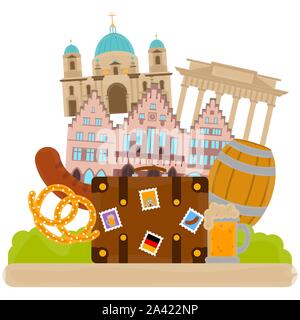 Vue de l'allemand avec des objets traditionnels d'édifices célèbres. Voyage vers l'Allemagne - Vector Illustration de Vecteur