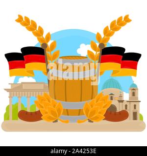 Vue de l'allemand avec des objets traditionnels d'édifices célèbres. Voyage vers l'Allemagne - Vector Illustration de Vecteur