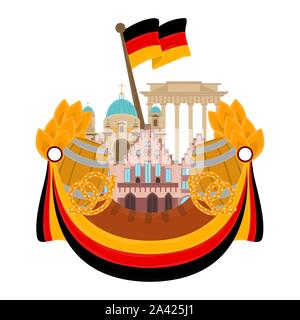 Vue de l'allemand avec des objets traditionnels d'édifices célèbres. Voyage vers l'Allemagne - Vector Illustration de Vecteur