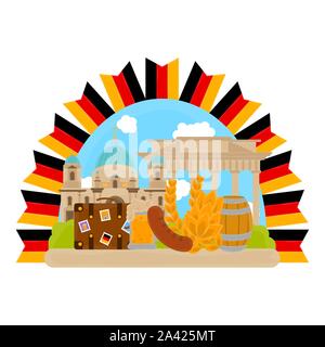 Vue de l'allemand avec des objets traditionnels d'édifices célèbres. Voyage vers l'Allemagne - Vector Illustration de Vecteur