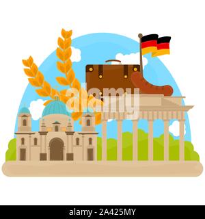 Vue de l'allemand avec des objets traditionnels d'édifices célèbres. Voyage vers l'Allemagne - Vector Illustration de Vecteur