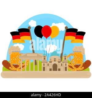 Vue de l'allemand avec des objets traditionnels d'édifices célèbres. Voyage vers l'Allemagne - Vector Illustration de Vecteur