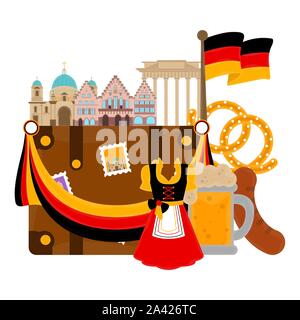 Vue de l'allemand avec des objets traditionnels d'édifices célèbres. Voyage vers l'Allemagne - Vector Illustration de Vecteur