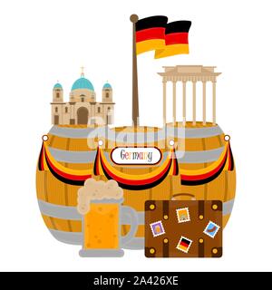 Vue de l'allemand avec des objets traditionnels d'édifices célèbres. Voyage vers l'Allemagne - Vector Illustration de Vecteur