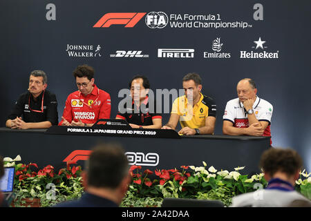 Circuit de Suzuka Suzuka, City, Japon. Oct 11, 2019. La formule un Grand Prix du Japon, jour de pratique ; Toyoharu Tanube, Honda Performance Development Senior Manager, Mattia Binotto, Team Principal de la Scuderia Ferrari, Guenther Steiner, Team Principal, Haas F1 Team, Cyril Abiteboul, Directeur Général de Renault Sport F1 Racing Team et Frédéric Vasseur &# x2013 ; Team principal et directeur général de Sauber Motorsport AG - usage éditorial : Action Crédit Plus Sport/Alamy Live News Banque D'Images