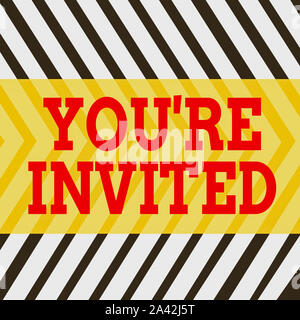 L'écriture de texte Word vous êtes invité. Photo d'affaires mettant en vedette Veuillez vous joindre à nous dans notre célébration bienvenue l'invité des lignes noires verticales sur Whit Banque D'Images