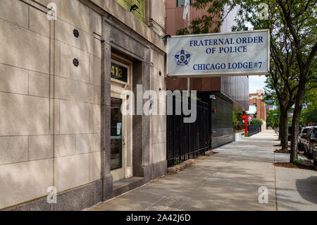 Chicago, Illinois-September 19, 2019 : ordre fraternel de la police, Chicago Lodge 7. L'entrée principale de l'office de l'union de la police de Chicago à l'Ouest Lo Banque D'Images