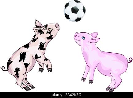 Cute Cartoon Porcinet et joyeux avec ballon de soccer illustration. Illustration de Vecteur