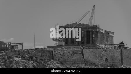 Une photo en noir et blanc du Parthénon, à Athènes. Banque D'Images