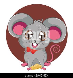 Anime kawaii Cartoon Souris Rat gris ou design. Illustration de Vecteur