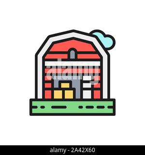Maison de ferme télévision paysage l'icône de la ligne de couleur. Illustration de Vecteur