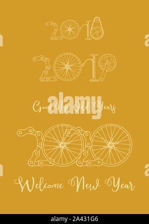 Au revoir vieux ans et nouvelle année 2020 bienvenue illustration vectorielle, location part dessiné sur fond doré Illustration de Vecteur