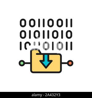 Codage du dossier de téléchargement de fichier, l'icône de la ligne de couleur à plat. Illustration de Vecteur