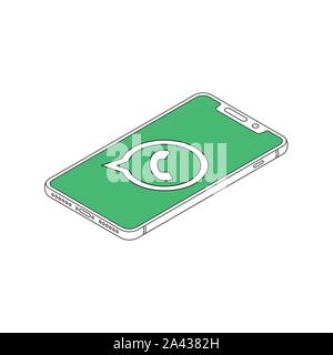 Logo de whatsapp sur iphone X Afficher plan isométrique vector illustration Illustration de Vecteur