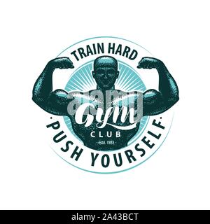 Logo ou étiquette du club de gym. Illustration de vecteur sportif Illustration de Vecteur