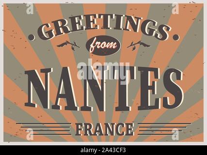 Nantes Retro Vintage tin sign signe souvenir vecteur ou une carte postale des modèles. Thème du voyage. Illustration de Vecteur