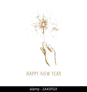 Sparkler dans la main. Bonne année Illustration de Vecteur