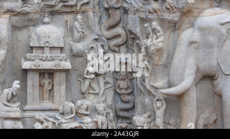 La Descente du Gange est un monument situé à Mamallapuram, Kancheepuram district de l'état de Tamil Nadu, Inde Banque D'Images