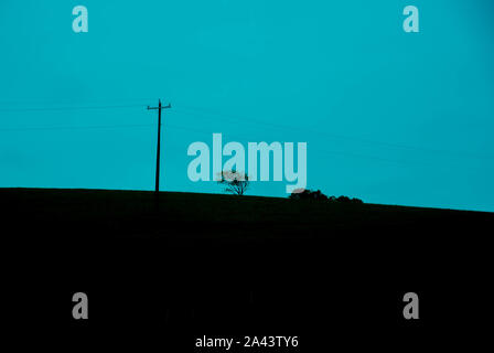 La silhouette d'un poteau électrique en milieu rural contrairement à la fin de la journée. Coucher de soleil dans la campagne de gaucho, frontière avec l'uruguay Banque D'Images