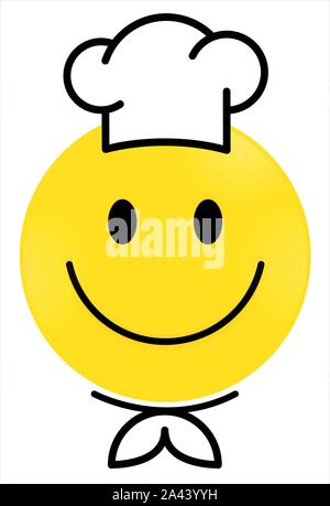Jaune Smiley Chef. Heureux smiley vecteur emoji jaune. Cercle heureux vecteur face. Illustration de Vecteur