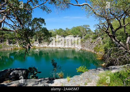 Vue panoramique du lac Otjikoto - un gouffre permanent lac près de Tsumeb en Namibie du Nord Banque D'Images