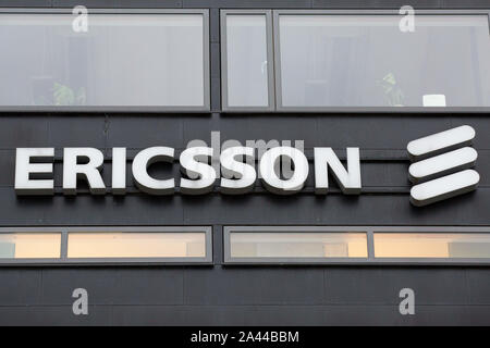 Göteborg, Suède. Oct 7, 2019. Multinationale suédoise la mise en réseau et l'entreprise de télécommunications basé à Stockholm Ericsson logo vu de Lindholmen Science Park, Göteborg. Credit : Karol Serewis SOPA/Images/ZUMA/Alamy Fil Live News Banque D'Images