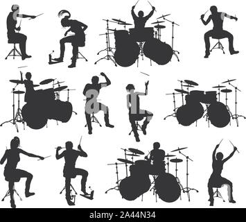 Silhouettes batteur musicien Illustration de Vecteur