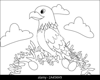 Eagle vector mignon coloriage clipart fond contour. Illustration de Vecteur