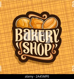 Logo Vector pour boulangerie, ensemble de la miche de pain frais, céréales, croissants français allemand krapfen, pinceau à pâtisserie originale de caractères pour le texte de titre bakery Illustration de Vecteur