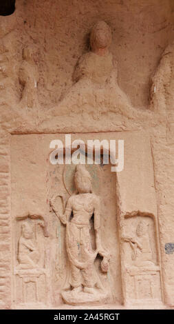 Les grottes bouddhistes de sculpture Bingling Temple Lanzhou Gansu, Chine. UNESCO World Heritage Site. Banque D'Images