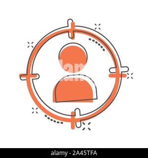 Cartoon Vector icône public cible dans le style comique. La stratégie cible marketing concept illustration pictogramme. Aim sur personnes effet splash concept. Illustration de Vecteur