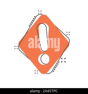 L'icône point d'exclamation dans le style comique. Vector cartoon illustration alarme Danger pictogramme. Attention Risque d'effet splash. Illustration de Vecteur