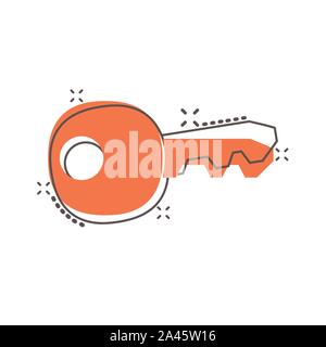 L'icône de clé dans le style comique. Vector cartoon illustration login Accès pictogramme. Concept d'affaires clés Mot de passe l'effet splash. Illustration de Vecteur