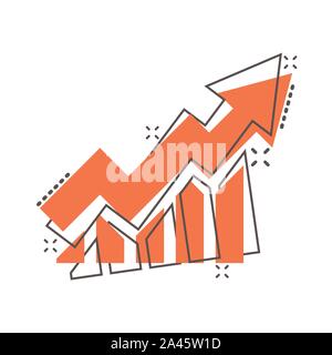 L'icône graphique à barres de plus en plus dans le style comique. Vector cartoon illustration flèche augmentation pictogramme. Infographie cours business concept splash effet. Illustration de Vecteur