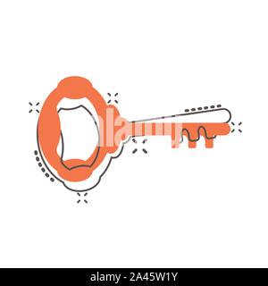 L'icône de clé dans le style comique. Vector cartoon illustration login Accès pictogramme. Concept d'affaires clés Mot de passe l'effet splash. Illustration de Vecteur