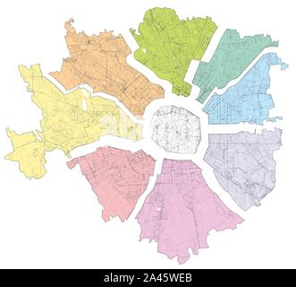 Carte Satellite de Milan divisé en zones et les municipalités. Rues de la capitale lombarde. La Lombardie. Italie Illustration de Vecteur